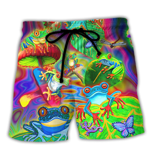 Frog Tropical Colorful Fun Day Beach Shorts Design Detail For Resort And Beach Day Style