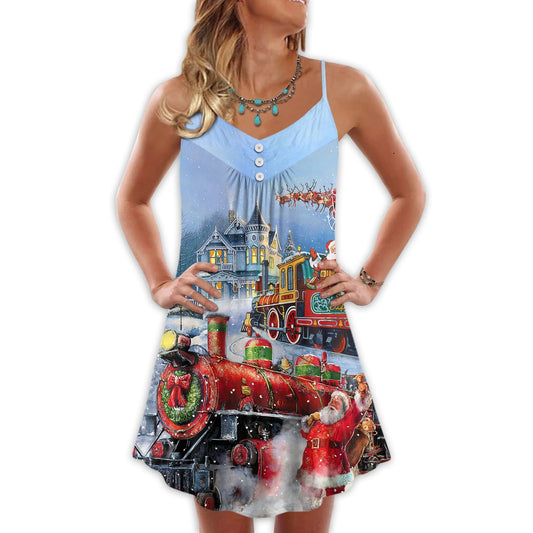 Santa Train Gift Christmas – Women's Summer Sleeveless V-Neck Camisole Dress