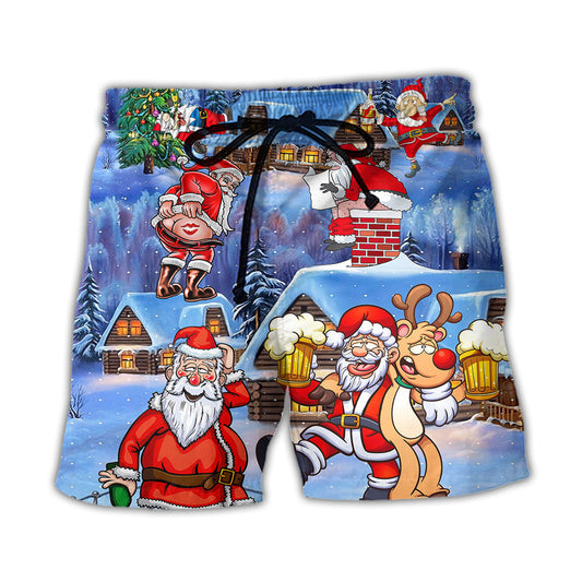 Christmas Santa Beer Beach Shorts For Coastal Adventures And Laid Back Styling