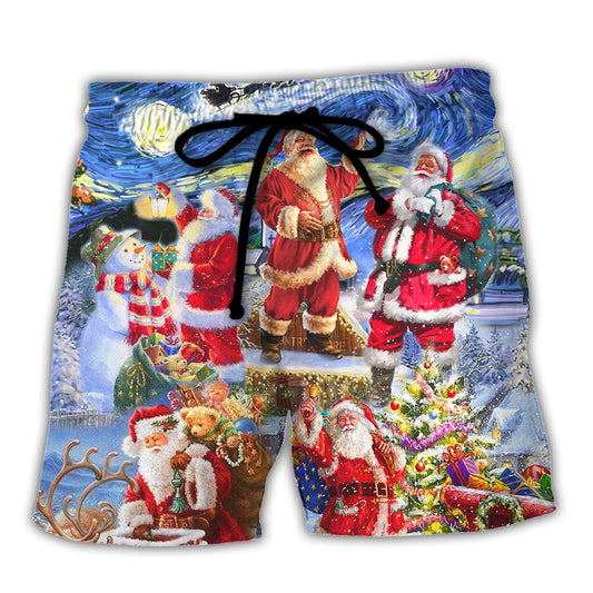 Christmas Snow Santa Beach Shorts For Weekend Travel And Laid Back Styling