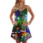 Dinosaur Lover Merry Christmas V-Neck Sleeveless Cami Dress For Festivals Travel And Relaxed Casual Summer Wear