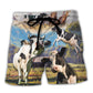 Cow Dancing In Australian Landscape Art Style Beach Shorts For Pet Lover Outdoor Comfort