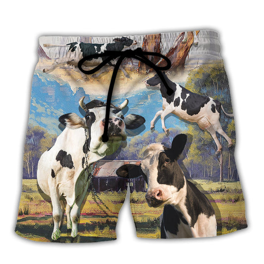 Landscape Cow Dance Cattle Beach Shorts For Coastal Adventures And Leisure And Relaxation