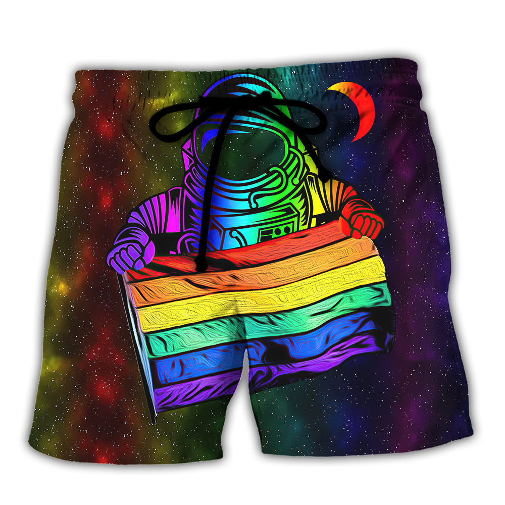 Rainbow Pride Astronaut Beach Shorts For Holiday Cruises And Weekend Casual Style