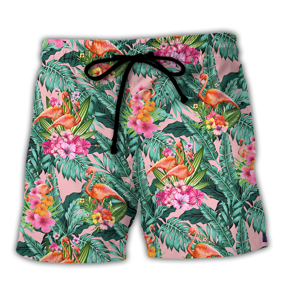 Flamingo Colorful Tropical Leaf Beach Shorts For Beach Days And Coastal Travel