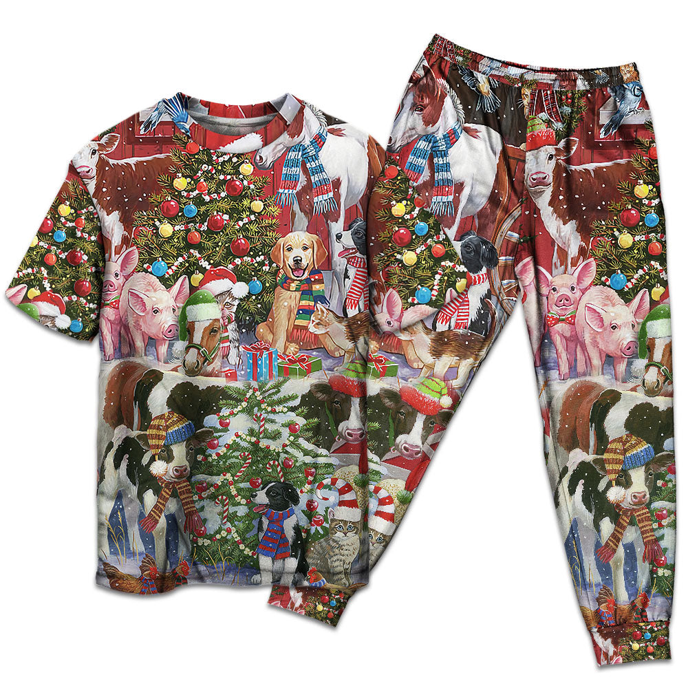 Farmhouse Christmas Joy Short Sleeve Pajamas Set For Festive Sleepovers And Family Photos