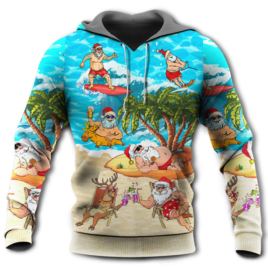 Tropical Funny Christmas Santa Beach Vacation Hoodie For Festive Family Moments Winter Wear And Holiday Gift Ideas