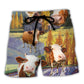 Cow In Australian Landscape Funny Cattle Art Beach Shorts For Rodeo Fans And Coastal Travel