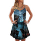 Halloween Black Cat Scary Style V-Neck Sleeveless Cami Dress For Spooky Season Events And Relaxed Casual Styling