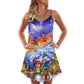 Native Funny Christmas Style – Women's Summer Sleeveless V-Neck Camisole Dress