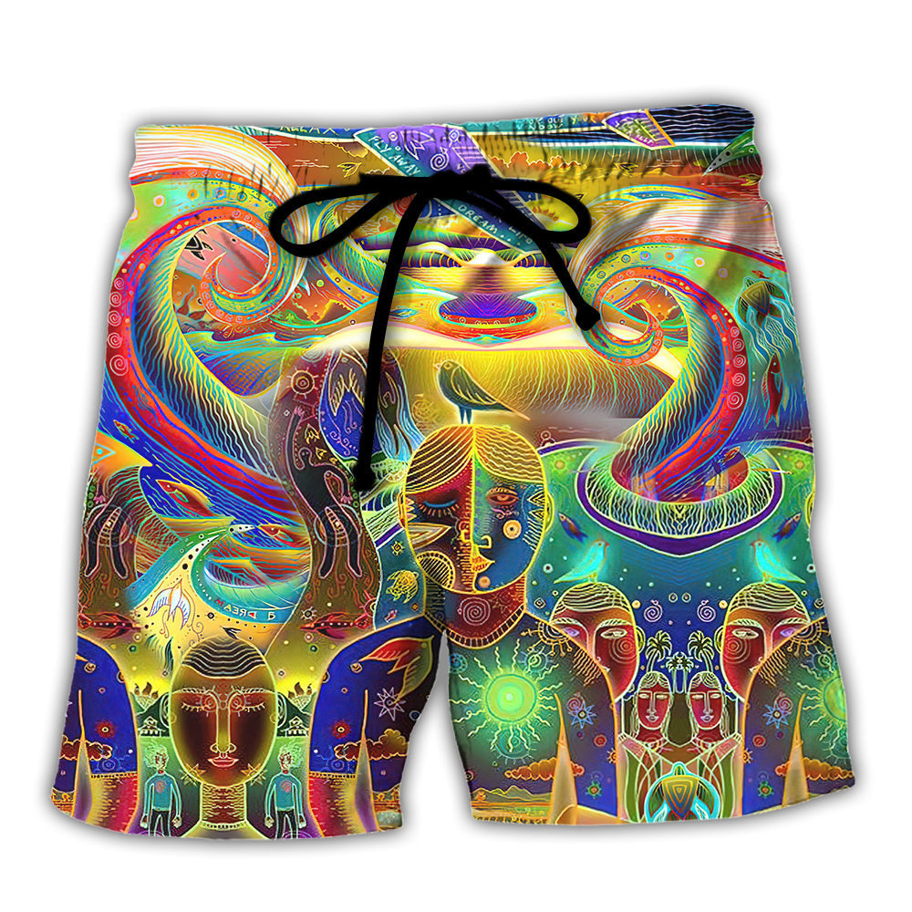 Hippie Peace Neon Colorful Beach Shorts For Poolside Relaxation And Everyday Comfort