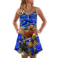 Bear And Boat Santa Merry Christmas Snow V-Neck Sleeveless Cami Dress For Vacations And Casual Warm Weather Wear