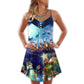 Christmas Santa Reindeer Snowman Light Art V-Neck Sleeveless Cami Dress For Summer Events And Comfortable Everyday Style