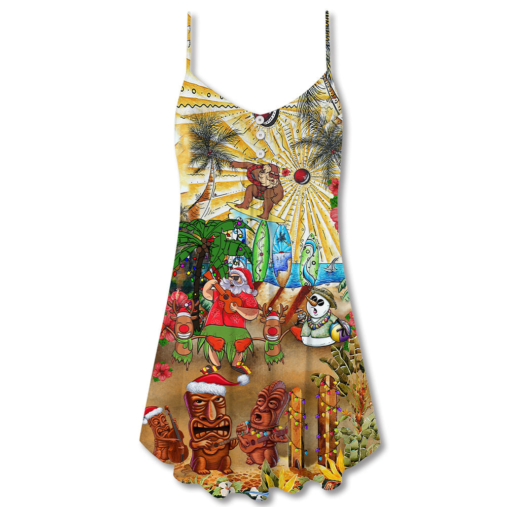 Christmas Tiki Island Holiday Vibes V-Neck Sleeveless Cami Dress For Festive Events And Casual Summer Styling
