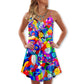 Rainbow Cat Colorful Style V-Neck Sleeveless Cami Dress For Pride Parties Festivals And Sunny Summer Getaways