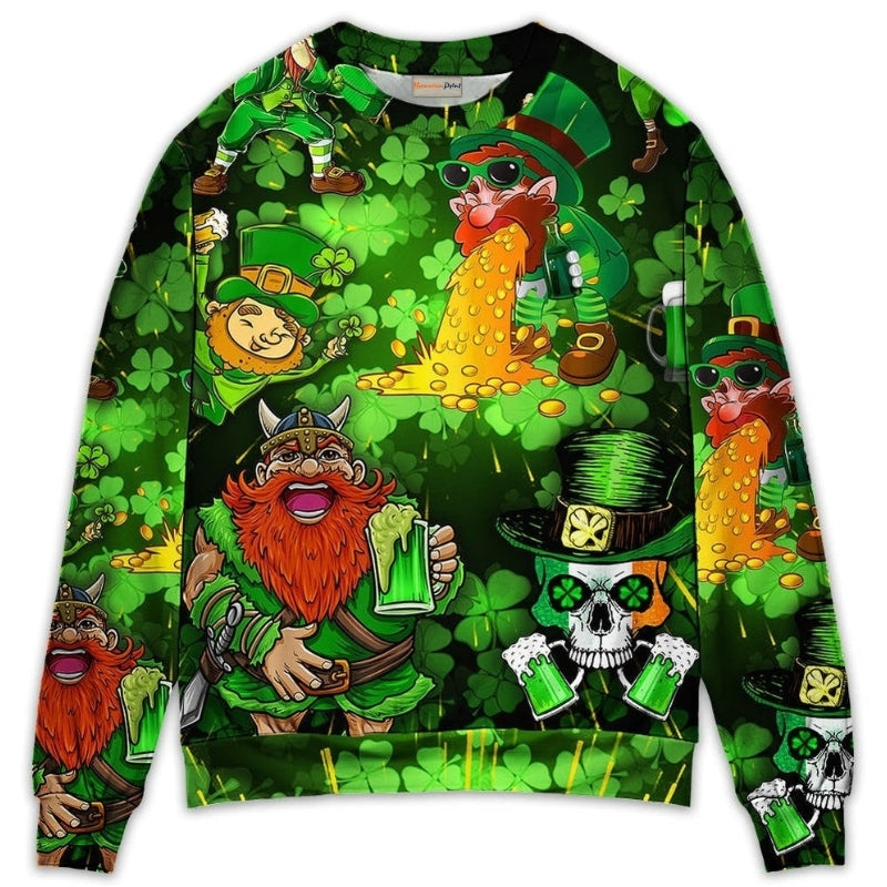 Irish Viking Skull Leprechaun Gnome Sweater For Mythic Art Fans Travel Adventures And Distinctive Gifting
