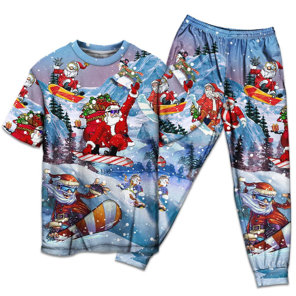 Mountain Snowboarding Christmas Short Sleeve Pajamas Set For Christmas Mornings And Relaxed Lounging