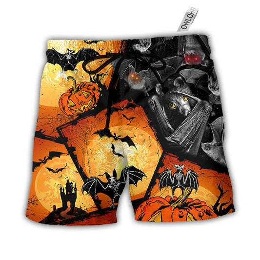 Halloween Bat Pumpkin Scary Hawaiian Print Beach Shorts For Coastal Trips And Outdoor Wear