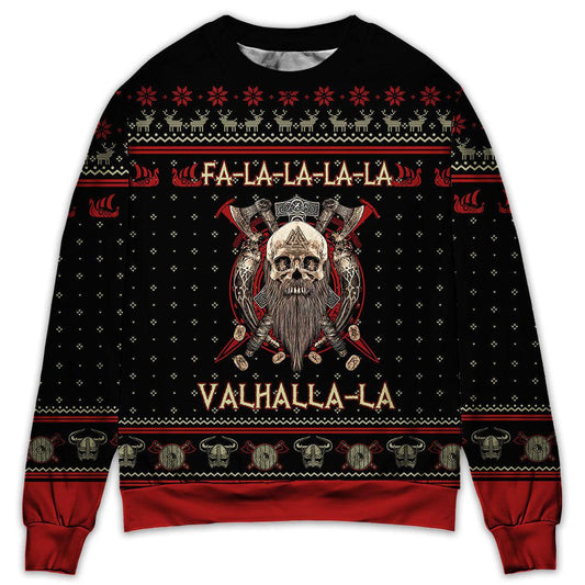 Viking Valhalla Black And Red Holiday Sweater For Holiday Travel Winter Outings And Cheerful Gift Giving