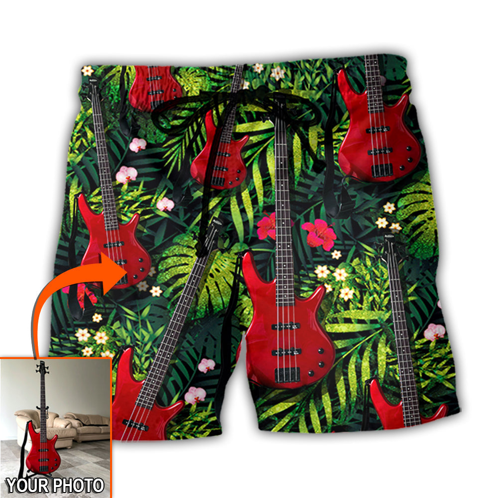 Guitar Various Style Tropical Floral Personalized Photo Beach Shorts Design View For Comfortable Resort And Beach Styling