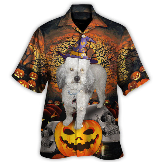 Cute Dog Halloween Theme Hawaiian Shirt Artwork View For Weekend Travel And Beach Style