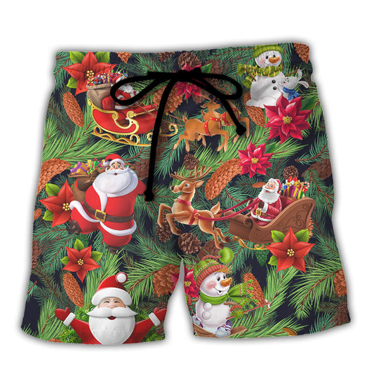 Christmas Santa Snowman Beach Shorts For Warm Weather Outings And Comfortable Daily Use