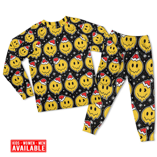 Smiling Face With Santa Hat Christmas Long Sleeve Pajamas Set For Winter Nights And Thoughtful Gifting