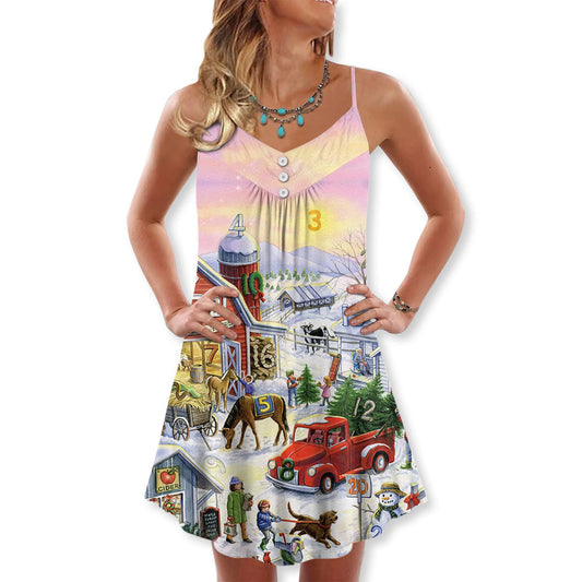 Farm Life Art Merry Christmas - V-neck Sleeveless Cami Dress - Owls Matrix LTD
