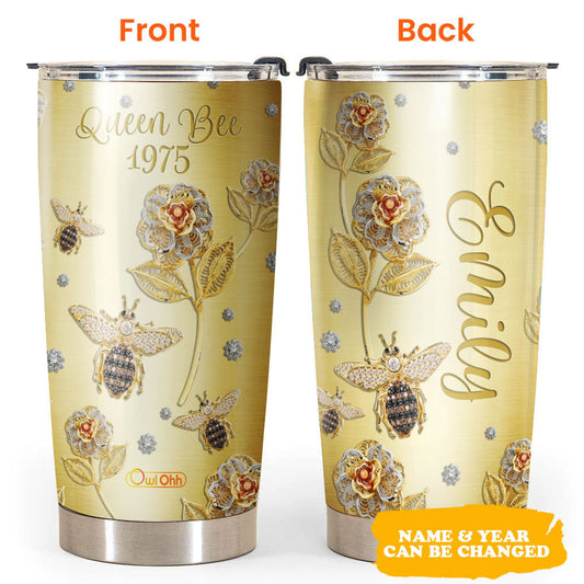 Queen Bee Jewelry Golden Personalized 20 Oz Tumbler For Coffee Travel And Daily Drinks