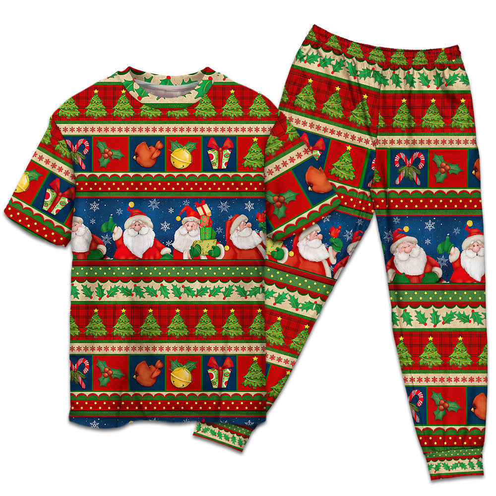 Happy Santa Christmas Short Sleeve Pajamas Set For Winter Nights And Thoughtful Gifting
