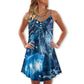 Blue Neon Cat Love V-Neck Sleeveless Cami Dress For Animal Lovers Beach Trips And Relaxed Everyday Wear