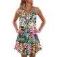 Cat Is My Life Tropical Leaf V-Neck Sleeveless Cami Dress For Beach Trips And Relaxed Vacation Style