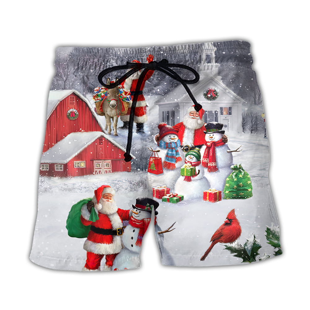 Christmas Santa Snowman Beach Shorts For Tropical Holidays And Easy Warm Weather Wear