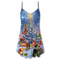 Christmas Cats And Tree Love V-Neck Sleeveless Cami Dress For Festivals Travel And Relaxed Casual Summer Wear