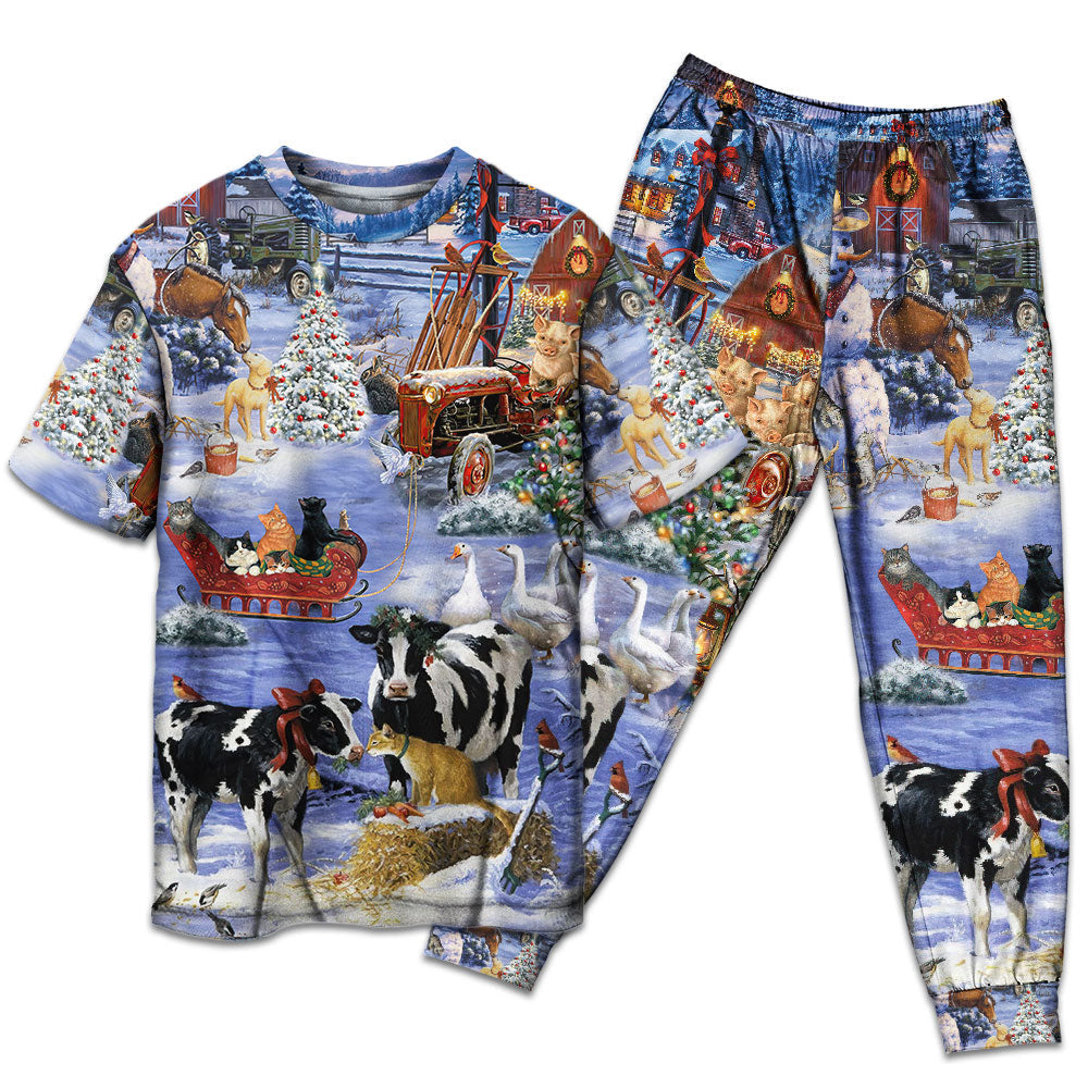 Farmhouse Christmas Love Short Sleeve Pajamas Set For Christmas Sleepwear And Family Lounging