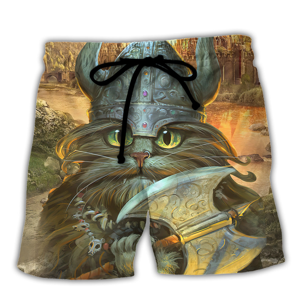 Viking Cat Beach Shorts For Weekend Travel And Travel Ready Comfort