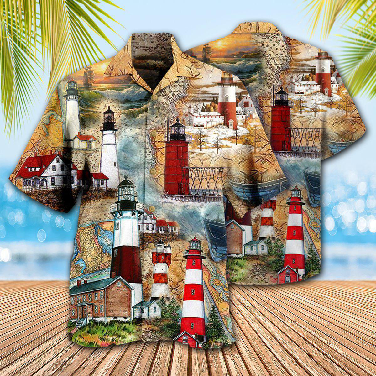 Lighthouse Past Port Hawaiian Shirt Design Detail For Beach Days And Holiday Travel