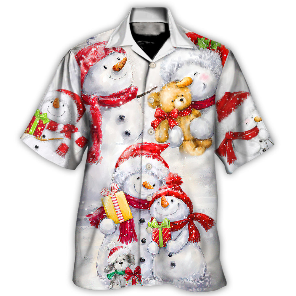 Watercolor Snowman Romantic Christmas Hawaiian Shirt Pattern View For Lightweight Everyday Style