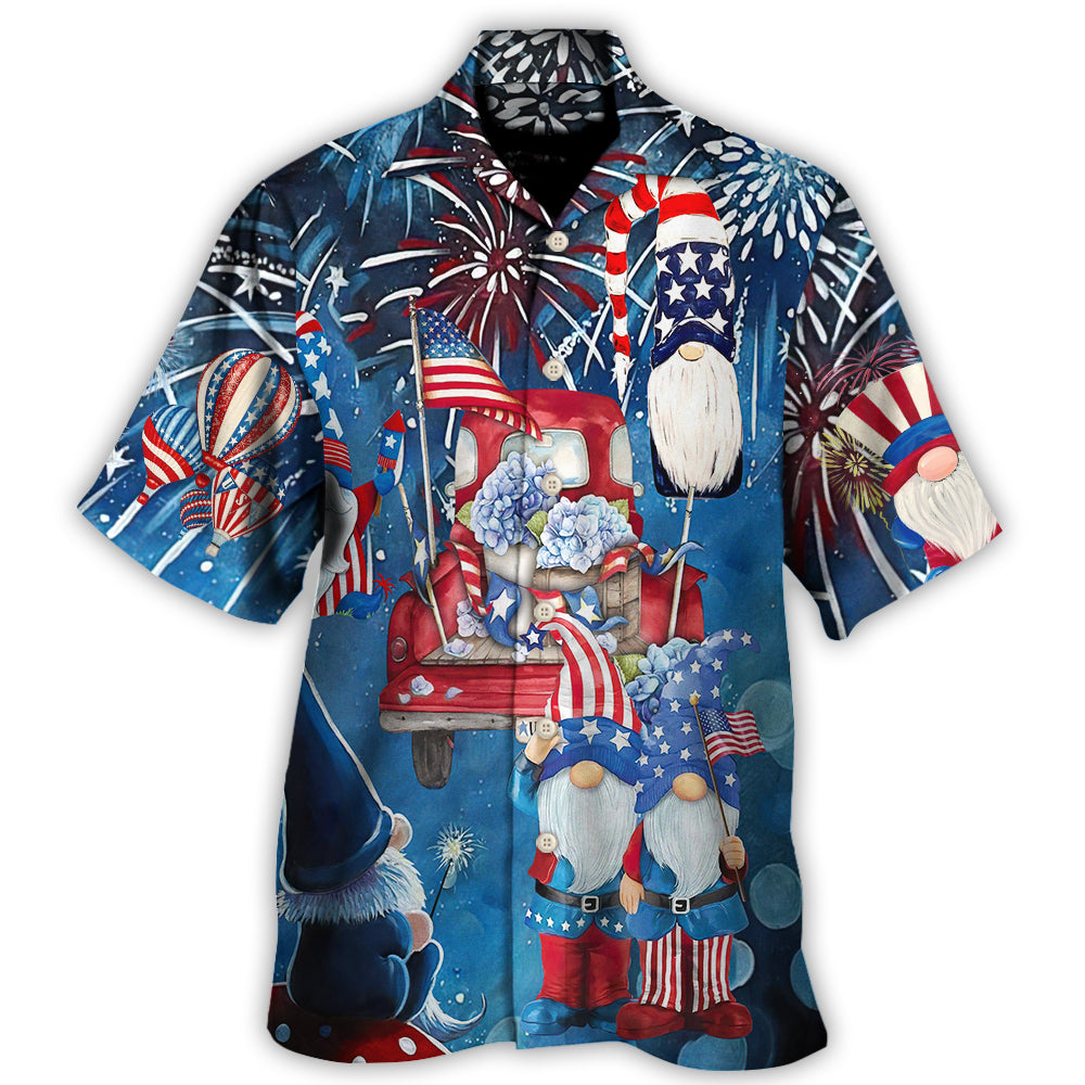 Cute Gnome July Hawaiian Shirt Collar And Front View For Resort Wear