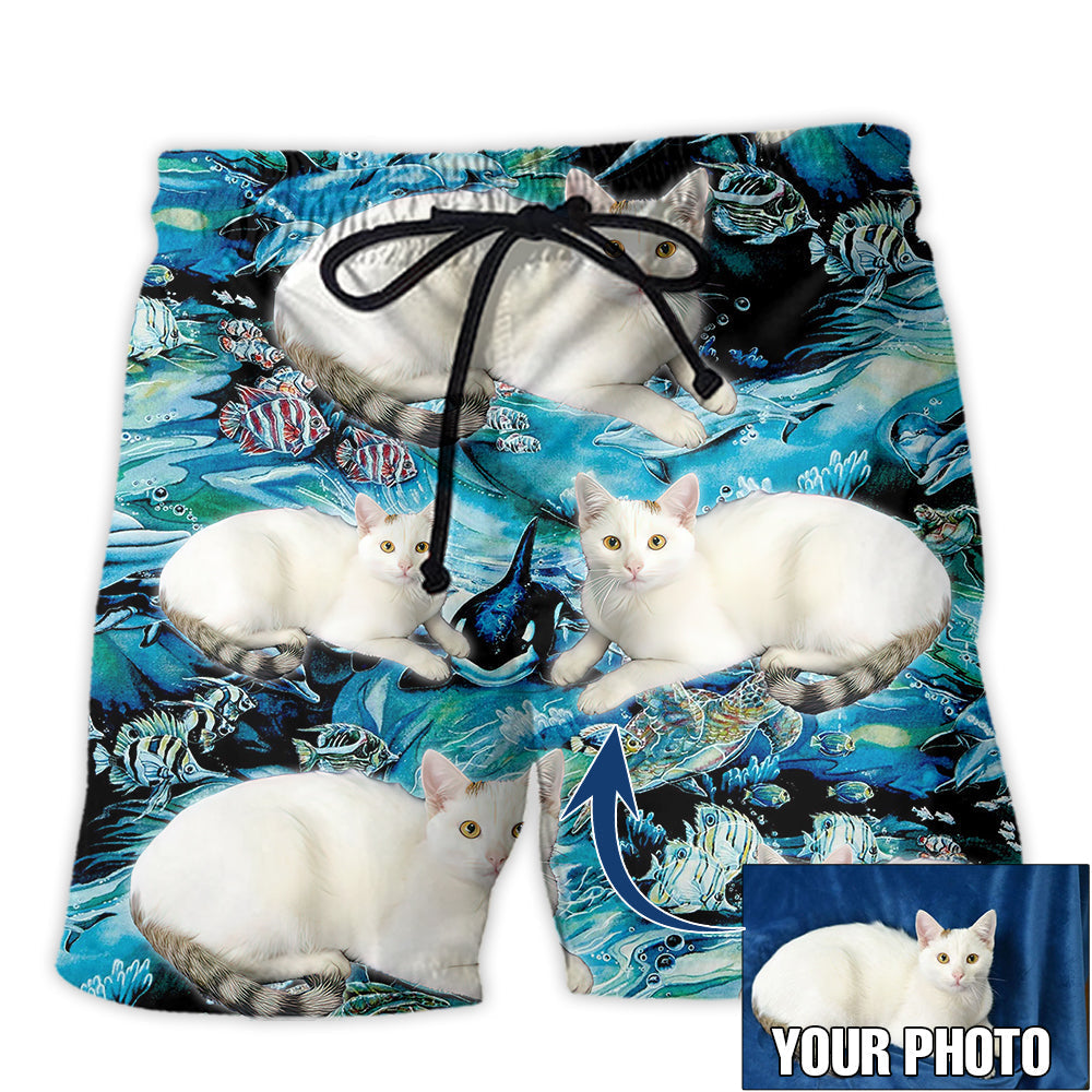 Cat Lover Various Style Personalized Photo Beach Shorts Artwork Detail For Comfortable Everyday Summer Wear