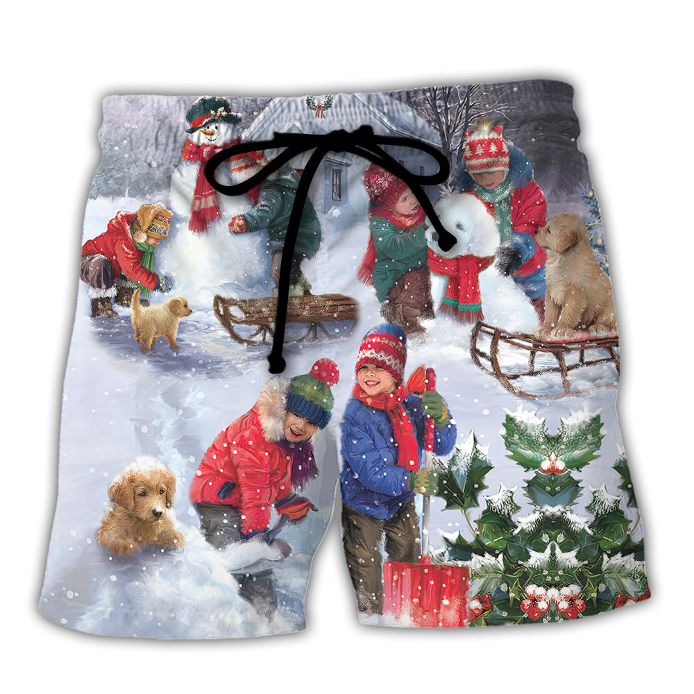Christmas Kids Chilling Art Style Beach Shorts For Festive Vacation Wear