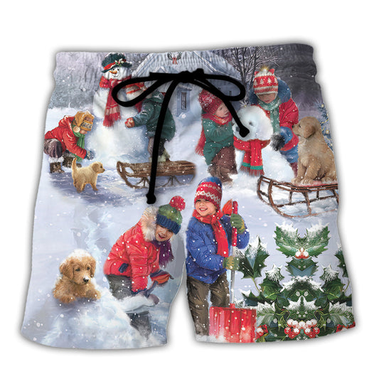 Christmas Kids Chilling Art Style Beach Shorts For Festive Vacation Wear