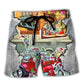 Hot Rod Christmas Night Scene Beach Shorts For Festive Vacation Wear