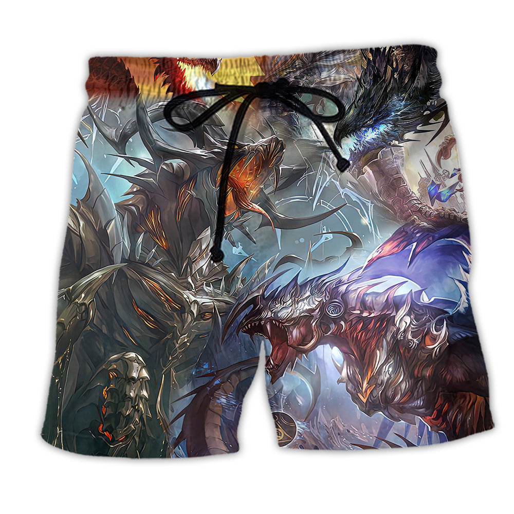 Dragon Fantasy Mystical World Beach Shorts Pattern View For Creative Warm Weather Outfits