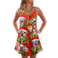 Christmas Dogs Pitbull Family Love V-Neck Sleeveless Cami Dress For Festive Events And Casual Summer Styling