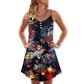 Christmas Santa In Space V-Neck Sleeveless Cami Dress For Christmas Parties Travel And Bright Seasonal Fashion