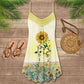 Butterfly And Sunflower You Are My Sunshine V-Neck Sleeveless Cami Dress For Summer Events And Colorful Daily Fashion
