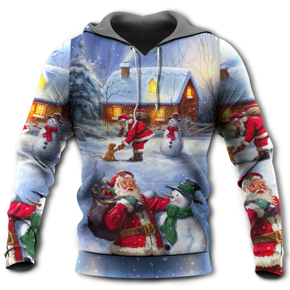 Christmas Santa Love Snowman Village Gift Hoodie For Festive Celebrations Seasonal Trips And Relaxed Winter Wear