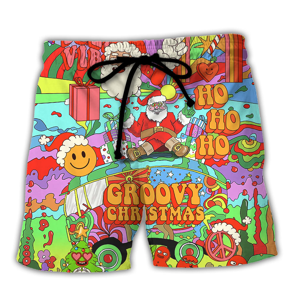 Christmas Hippie Santa Peace Bus Beach Shorts For Seasonal Summer Travel