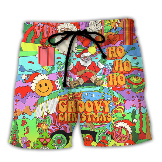 Christmas Hippie Peace Santa Bus Beach Shorts For Tropical Holidays And Comfortable Daily Use